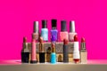 Lipstick and Nail Polish Makeup Pink Background Royalty Free Stock Photo