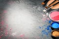 Various makeup products and professional brushes Royalty Free Stock Photo