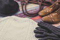 Various male supplies placed on a colorful table