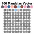 100 various mandala collections. Mandala art design Vector