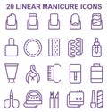 Various manicure and pedicure linear icons set. Professional equipment