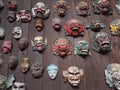 Various masks made of clay puppet characters from Indonesian folklore