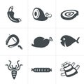 Various meat icons set.