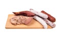 Various of meat, smoked meat, sausage, salami isolated on a white Royalty Free Stock Photo