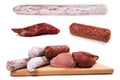 Various of meat, smoked meat, sausage, salami isolated on a white Royalty Free Stock Photo