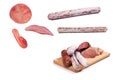 Various of meat, smoked meat, sausage, salami isolated on a white Royalty Free Stock Photo