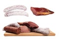 Various of meat, smoked meat, sausage, salami isolated on a white Royalty Free Stock Photo