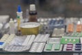 Various medicines on the counter pharmacy Royalty Free Stock Photo