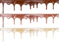 Various melt chocolate on cake top isolated on background. Dark, milk and white one are included.