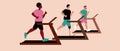 Various men jogging, treadmill jogging, Flat vector stock illustration with male runners isolated for treadmill exercise,