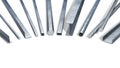 Various metal profiles arranged in semicircle.