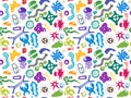 Various microorganisms seamless pattern. Backdrop with infectious germs, protists, microbes, disease causing bacteria Royalty Free Stock Photo