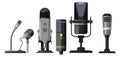 Various microphones set. Modern audio recording devices Royalty Free Stock Photo