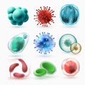 Various microscopic 3d bacteria and viruses. Microbiology vector bacterium cells isolated