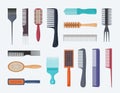 Various modifications of combs set. olorful tems for styling hair and hairstyles plastic and metal accessories for