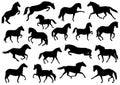 Various moving horses silhouette bundle Royalty Free Stock Photo