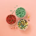 Various multicolored sweet sprinkles for decoration