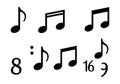 Various musical symbols are displayed on a white background. Royalty Free Stock Photo