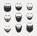 Various mustache and beard haircuts, male face hair, face masks set. Barbershop vector isolated objects on transparent