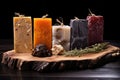 various natural soaps on a wooden board