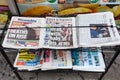 Various newspapers for sale in the street in Manhattan.