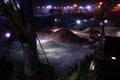 Various night views of the port, piers, terminal of the Port of Haldia, India, October, 2020.