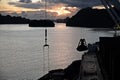 Various night views roadstead and coastline of the Halong Bay. Port of Campha, Vienam. October, 2020.