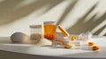 Various nutritional supplements, including vitamin tablets, capsules, and powdered forms, neatly arranged on a clean surface Royalty Free Stock Photo