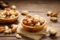 Various nuts in bowl - cashew, hazelnuts, almonds, brazilian nuts and macadamia