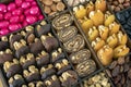Various nuts, candies and Turkish delight, stacked in the box. Royalty Free Stock Photo