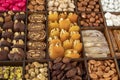 Various nuts, candies and Turkish delight, stacked in the box. Royalty Free Stock Photo