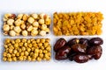 Various nuts and dried fruit arranged serving Royalty Free Stock Photo