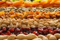 Various nuts with dried fruits, closeup Royalty Free Stock Photo