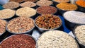 Various nuts and dried fruits in a Turkish bazaar Royalty Free Stock Photo