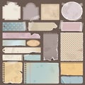 Various old remnant pieces of paper, scrapbook, an