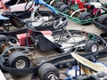 Various old semi-dismantled race cars without a body