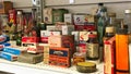 Various old vintage obsolete collectible items on thrift store shelf