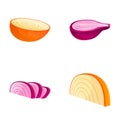 Various onion icons set cartoon vector. Whole and chopped onion