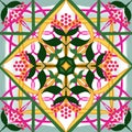 Various oriental colorful decorations combined to create seamless pattern illustration. Hand drawn graphic