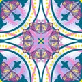 Various oriental colorful decorations combined to create seamless pattern illustration. Hand drawn graphic