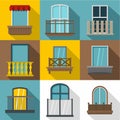 Various outdoor windows icons set, flat style