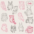 Various Owl Doodle Collection