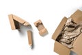 Various packaging made of cardboard boxes and paper, sustainable and plastic-free on a white background, high angel view from Royalty Free Stock Photo