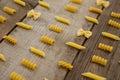 Various pasta arranged in a row Royalty Free Stock Photo