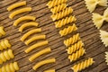 Various pasta arranged in a row Royalty Free Stock Photo