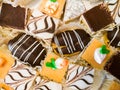 Top view of a bite-sized pastry assortment for the holidays.