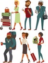 Various people cartoon characters with luggage