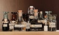 Various pharmacy bottles of homeopathic medicine Royalty Free Stock Photo