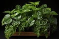 Philodendron in terracotta pot isolated on black background