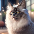 Various pictures and illustration of cute cats, with different positions and expressions with different backgrounds. siberian cat